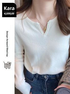 Karrar betsey | Elegant French White V-Neck Knit Sweater