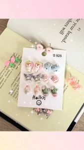 S925 Needle Stud Earrings Cute Fuzzy Set Cartoon Charm Flocking Earrings Jewelry for Women and Girls