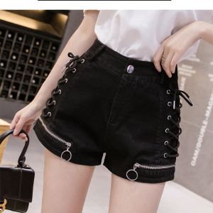 2023 Cotton Denim Shorts for Women in Black White Wide Leg Casual Style Versatile Fashionable Female Trousers