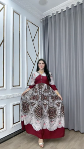 Baju Wanita Casandra Taury CASATA Katun Rayon – Dress Kancing Depan Busui Lengan 7/8 Bawah Mayung