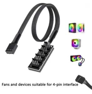 4 Pin PC CPU Cooling FAN HUB 1 to 5 PWM FAN Power Cable Adapter 1 to 4 Fan Hub Sleeved Splitter for Computer Cooler Case Fans