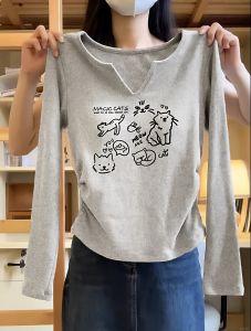 Fall 2025 Womens Short Sleeve T-Shirt V-Neck Long Sleeve Cotton Base Shirt Trendy Inner Wear Design Shoulder-Length Fashionable Top
