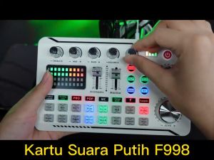 Siborie【COD】F998 White Soundcard Mixer Bluetooth karaoke live broadcast  External audio mobile computer