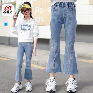 Celana Panjang Jeans Anak Perempuan Cutbray Tulang Depan Pinggang Karet Elastis Snow Acit Usia 4 Sampai 9 Tahun Premium Import