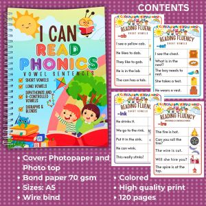 I Can Read Phonics Vowel Sentences Reading Book for Beginners Toddlers Ages 4-6