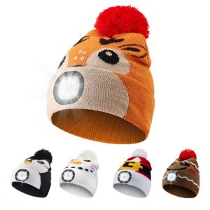 Rechargeable LED Christmas Hat for Kids Warm Outdoor Winter Hat with Detachable Cartoon Luminescent Design Childrens gifts
