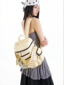 JANDRESS | Yellow Multi-Pocket Studded Commuter Backpack For Women