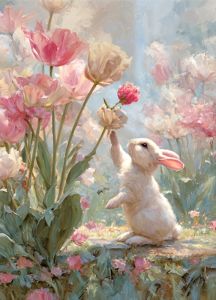 Kayou | DIY Oil Painting By Numbers Kit White Rabbit and Tulips Acrylic Paint By Numbers Diy Numbers Painting Art on Canvas By Numbers