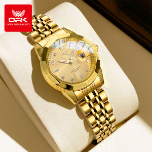 OPK Brand Gold Womens Watches Solid Stainless steel Strap Waterproof Fashion Casual Watch 8170