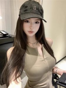 GUZILIAN | Áo vest không tay màu trơn có khóa kéo mùa hè mới Áo khoác ngoài thể thao ôm vừa vặn Áo vest hở lưng thời trang thường ngày