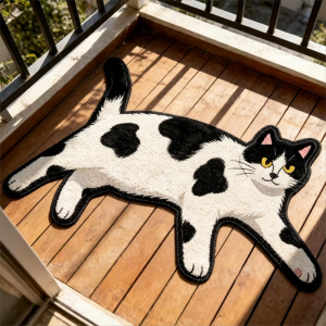 VIKAMA Cute Tabby Cat Shaped Rug Soft Flannel Printed Non Slip Doormat Novelty Animal Floor Mat Aesthetic Indoor Home Decoration