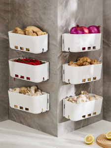 Wall-Mounted Kitchen Storage Box Garlic Onion Ginger Holder Drain Basket Vegetable Fruit Rack No-Drilling Plastic Shelf