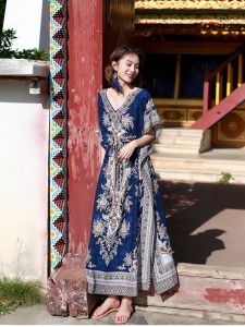 Thailand Vacation Skirt Ethnic Style Yunnan Tourism Photography Bohemia Sanya Seaside Chubby Girl plus Size Beach Dress Long