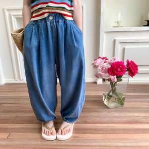 Girls Summer New Style Lyocell Cool Feeling Denim Pants Lightweight Fashionable Trousers Mosquito Proof Loose Fit Childrens Clothing