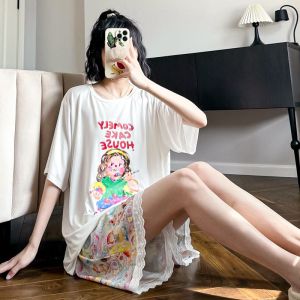 Modish Summer Cartoon Printed Sleepwear for Women Modal Material Thin Section Short Sleeve Shorts Ice Silk Cool Homewear
