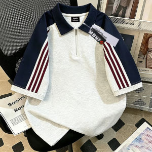 Áo Thun Polo Cổ Dài Nửa Mở Zip Bằng Cotton