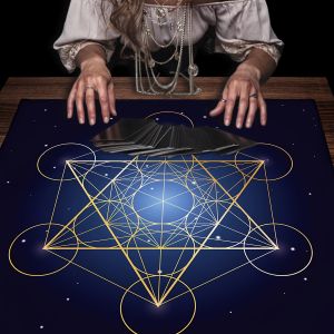 ผ้าปูโต๊ะไพ่ทาโรต์ลายดาว วิคา ลายเมตาตรอน สำหรับพิธีกรรมทางศาสนา ผ้าปูโต๊ะสำหรับพิธีกรรมแบบเพแกน วิคคา ผ้าปูโต๊ะสำหรับพยากรณ์ ลายกาแล็กซี่