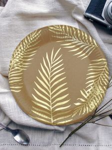 Ins Style Gold Leaf Paper Plate Birthday Party Supplies Decorations Arrangement Dinner Cake Plate Set Festive Celebration