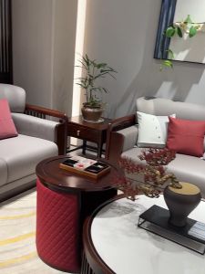 New Chinese Style Solid Wood Uke Gold Wood Sofa Coffee Table Set for Villa Hotel Club Living Room High Density Sponge Filling