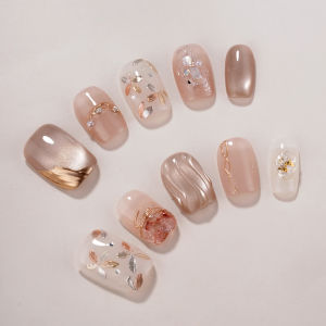 LANTINGFANG | Handmade Short Nail Art Nude Translucent Cat Eye