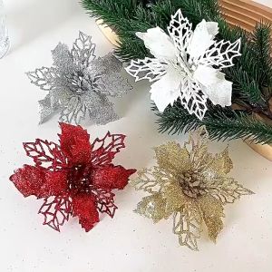 4Pcs 16cm Big Size Christmas Decorations Glitter Artificial Flowers Xmas Tree Decor For Home Party 2024 Ornaments