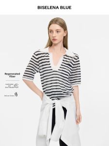 BEIQIANI | Navy Style Striped Loose New Fashion Top