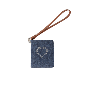 Momogig Retro Denim Series Heart Embroidery Multi-Functional Passport Holder Neck Strap Handbag Youth Fashion Summer Leather