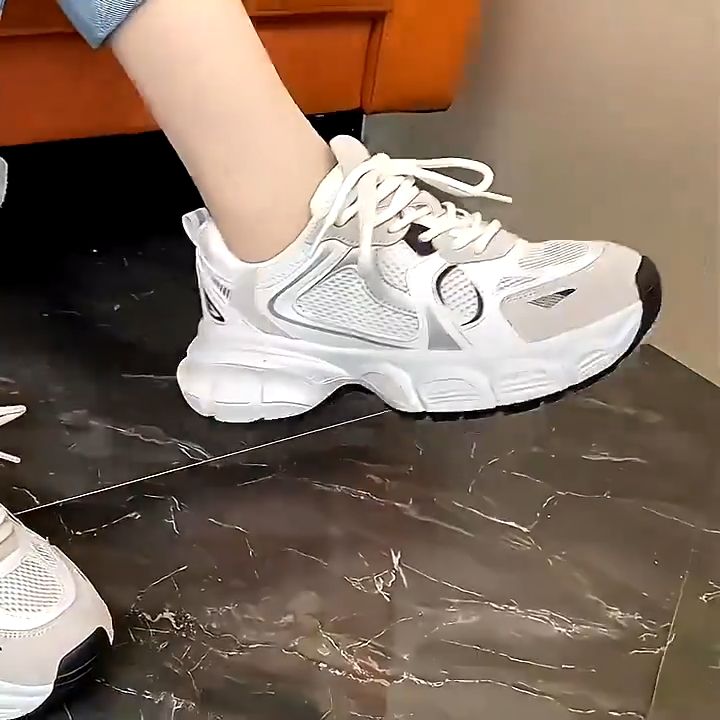 Julyya White Leather High Quality Mesh Thick Bottom Casual