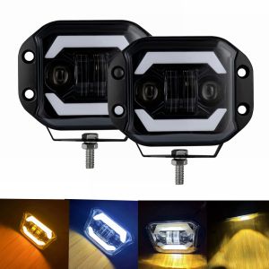 5 Flush Mount LED Work Light W/ Angel Eyes Hi/Low Beam Off Road Spotlight 12V 24V For Truck ATV UTV Boat 4x4 Driving Fog Light