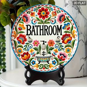 CIFbuy | Spring Farmhouse Round Sign Aluminum Bathroom Wall Decor Versatile Door Porch Accent & Holiday Gift