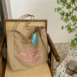 Large Capacity Canvas Tote Bag Womens Single Shoulder Shopping Bag Student Summer Artistic Minimalist Bag Soft Foldable Handbag