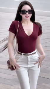 [SIMPLE GIRL] Hỏa Tốc Áo Cổ Tim Tay Ngắn Thun Borip Cotton Co Giãn 4 Chiều