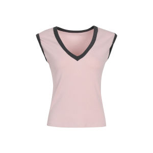CHACHASTU | Áo Thun Knit Co Dãn Cổ Tim Màu Đối Lập