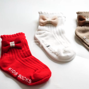 FINI Premium Kaos Kaki Anak Bayi Perempuan Anti Slip Pita 3D Lucu Warna Polos Usia 0-4 Tahun Bahan Katun Lembut Ukuran Sebetis MD578