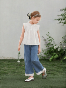 Jelly Baby | Bộ Áo T-Shirt Tay Dài và Quần Ống Rộng Trắng Mùa Hè cho Bé