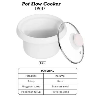 Baby Safe Bowl Slow Cooker - Keramik + Tutup Kaca Slow Cooker 0.8L Dan 1.5L