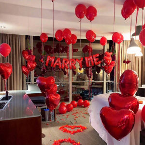 Bộ Bóng Bay MARRY ME Với Bóng Hình Trái Tim Dùng Cho Cầu Hôn Đám Cưới Và Trang Trí Lãng Mạn - Một Chiếc