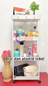 Bedola square rak dapur rak serbaguna rak troli rak kamar mandi 3 tingkat dengan roda