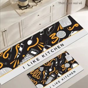 VIKAMA Thảm Nhà Bếp Kiểu Mỹ Nhẹ Nhàng & Thấm Nước Dễ Dàng Vệ Sinh Phòng Giặt Phòng Ăn Thảm Lót Chân Trang Trí Nhà Cửa Chống Trơn Trượt