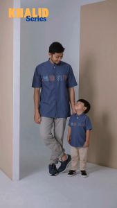 Althaff KHALID Series Baju Koko Couple Ayah dan Anak Lengan Pendek Bahan Katun Motif Bordir Minimalis