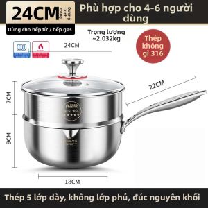 RONGCHUAN | Chảo Inox 316 Không Lớp Chống Dính Đáy Bằng
