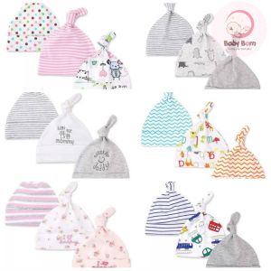 Set 3 mũ nón MomCare cao cấp thắt nơ xinh xăn cho bé sơ sinh từ 0-6 tháng tuổi