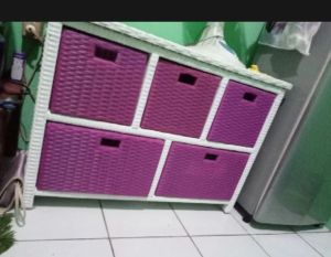 READY STOK Lemari Rotan Sintetis 5 Laci Lemari Plastik Meja TV Minimalis Murah