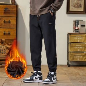 ROMON | Quần dài nam Lông cừu dày thời trang mùa thu đông rộng rãi thoải mái quần dài thể thao thường ngày cạp vừa có túi