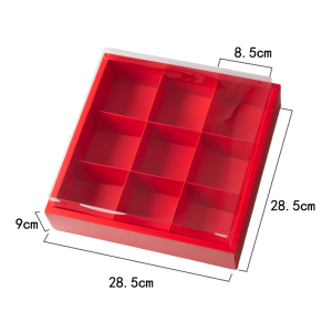 Transparent Red Nine Grid Mooncake Packaging Box Festive Chinese Pastry Flower Crisp Packaging Paper Box for Baking Store
