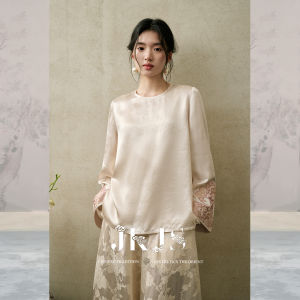 JK＆JS | Áo Blouse Lỏng Phong Cách Jacquard Lụa Axit Axetic cho Phụ Nữ