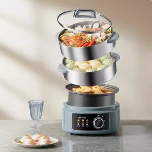 Bear DZG-E45K5 Electric Steamer Electric Pot Electric Hot Pot Household Multi-functional Steamed Bun Pot 15 Liters Large Capacity Electric Hot Pot Split Type Can Be Disassembled and Washed Multi-purpose Pot