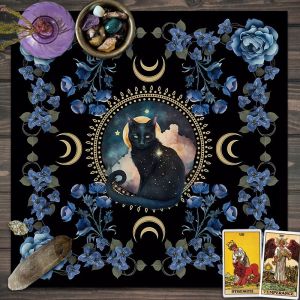 VIKAMA Tarot Tablecloth Full Sight Eye Sun Black Cat Constellation Altar Cloth Witch Divination Spiritual Home Decoration