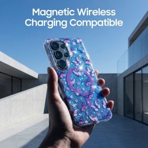 Fashion Gradient Light flower Glitter Clear Magnetic Phone Case For Samsung S26 Ultra S25 Plus S24 FE Shockproof Protector Cover