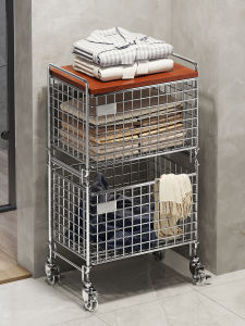 Vintage Style Double-layer Laundry Hamper Home Bathroom Zoned Clothing Storage Basket